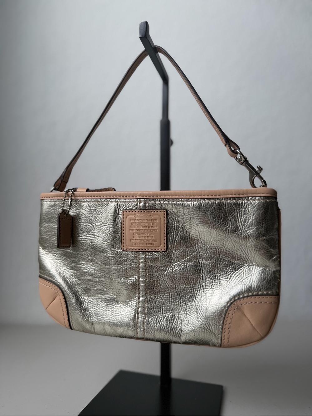 Coach Metallic Silver and Tan Leather Mini Bag
